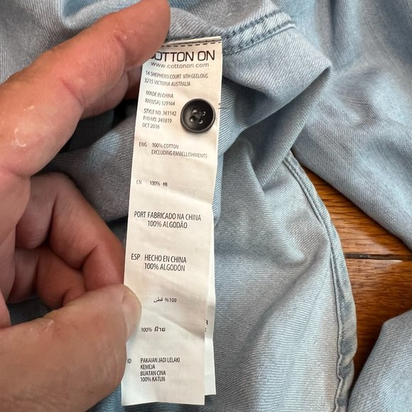 91 Denim Button Down Australian Shirt Mens Size M Blue Cotton Long Sleeve - Picture 6 of 8